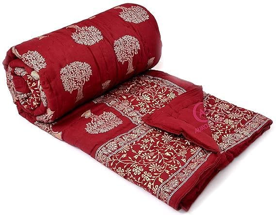 Image of Jaipuri Cotton Razai Double Bed Quilt - Soft AC Floral Print for Winter (Design 6, Single Bed)