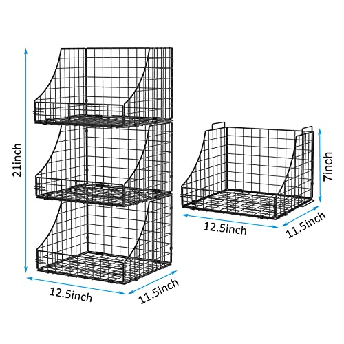 Storage Bins Closet Organizers And Storage 3 Pack, Rustic Stackable Metal Wire Basket For Clothes Toys Snacks, Open Pantry Baskets For Countertop Cabinet Living Room Black, 11.5X11.5X21Inch #TOP6