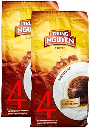 Trung Nguyen — Creative 4 Coffee — Roasted Ground Coffee — Culi Arabica, Robusta, Chari, & Catimor — Thick-Bodied — Bold Flavor — Vietnamese Coffee (8.8 oz bag, 2 Pack)