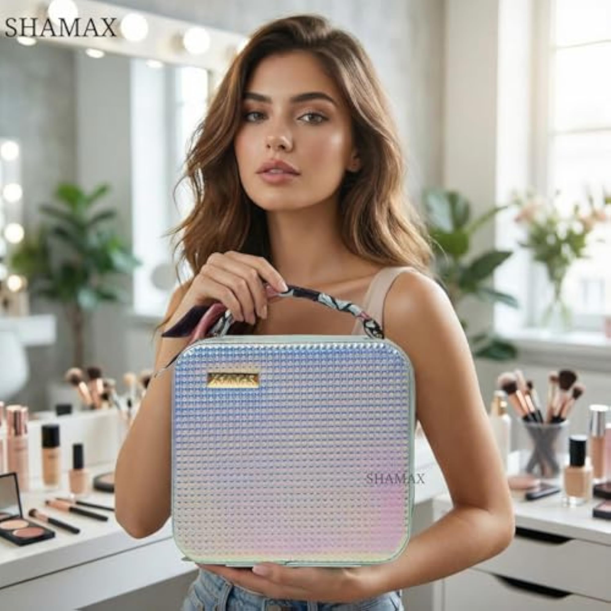 Women's Portable Vanity Box Cosmetic Organizer with Mirror