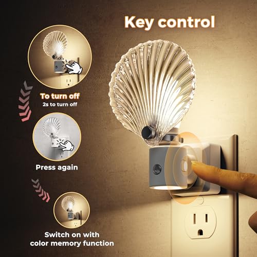 Image of L LOHAS LED Night Light, 2 Pack Night Lights Plug into Wall | Shell Style Glass Nightlight Rotating, Dimmable Nightlights with Light Sensor, Soft White Nightlights for Hallway Bedroom