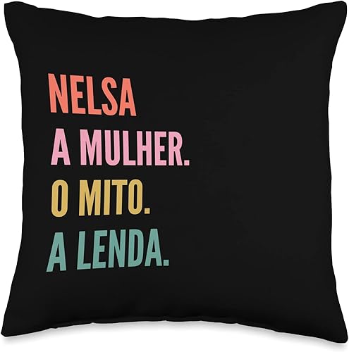 Designs De Nomes Engraçados Para Mulher Funny Portuguese First Name Design-Nelsa Throw Pillow 16x16 Multicolor