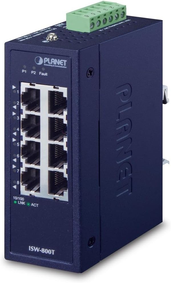 Planet IP30 Compact Size 8-Port 10/100TX Fast Ethernet Switch, ISW-800T (10/100TX Fast Ethernet Switch (-40~75 Degrees C))