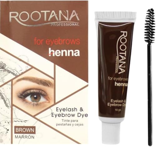 Rootana Professional Henna Eyelash & Eyebrow Dye, Brown, 10ml, with Applicator Brush
