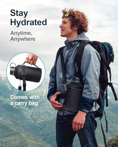 زجاجة مياه ستانلس ستيل عازلة بسعة 64 اونصة من بوزيو تظل باردة 48 ساعة ساخنة 24 بجدار مزدوج خالية البيسفينول ايه للانشطة الخارجية مثل الرياضة والتنزه وركوب الدراجات والتخييم والركض والسفر أسود