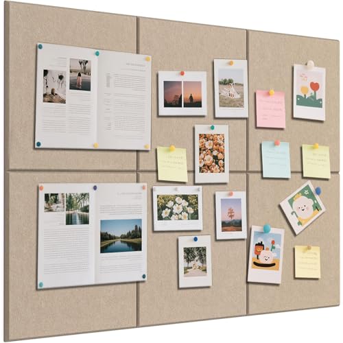 Tablón de Anuncios Grande Autoadhesivo 90x60 cm - 6 Piezas Tablón Decorativo de Fieltro 30x30cm Tablas de Memorandos Tablón de Anuncios Decoración de Pared Tabla Plegable para Fotos,
