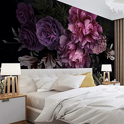 Glwyhy - Beautiful 3D Black And Purple Peony Flowers Wallpaper Hand-Painted Flowers Modern Bedroom Fashion Large Tv Background Wall Paintings Living Room Decoration Mural - 108"X75"（W X H） #TOP1