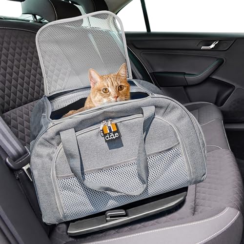 MY DUQUE - Mod. CAR-GO Trasportino per cani e gatti, base ISOFIX, per auto, lati espansibili e ampi per animali piccoli, facile accesso anteriore e posteriore. Tracolla. Borsa trasporto. Colore grigio