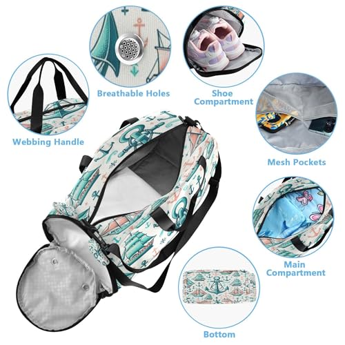 Ship's Anchor Youth Sports & Travel Duffle Bag with Shoe Compartment,Waterproof Gym Bag for Girls and Boys (Overnight Essentials Organizer)4