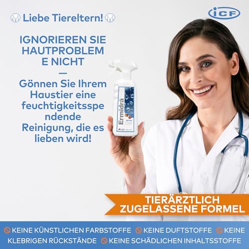 Ermidrà Feuchtigkeitsspray für Hunde, Katzen & Pferde | Hydratisierende & Beruhigende Hautpflege | Unterstützt EIN Weiches & Erfrischtes Fell | Ohne Ausspülen | 300ml