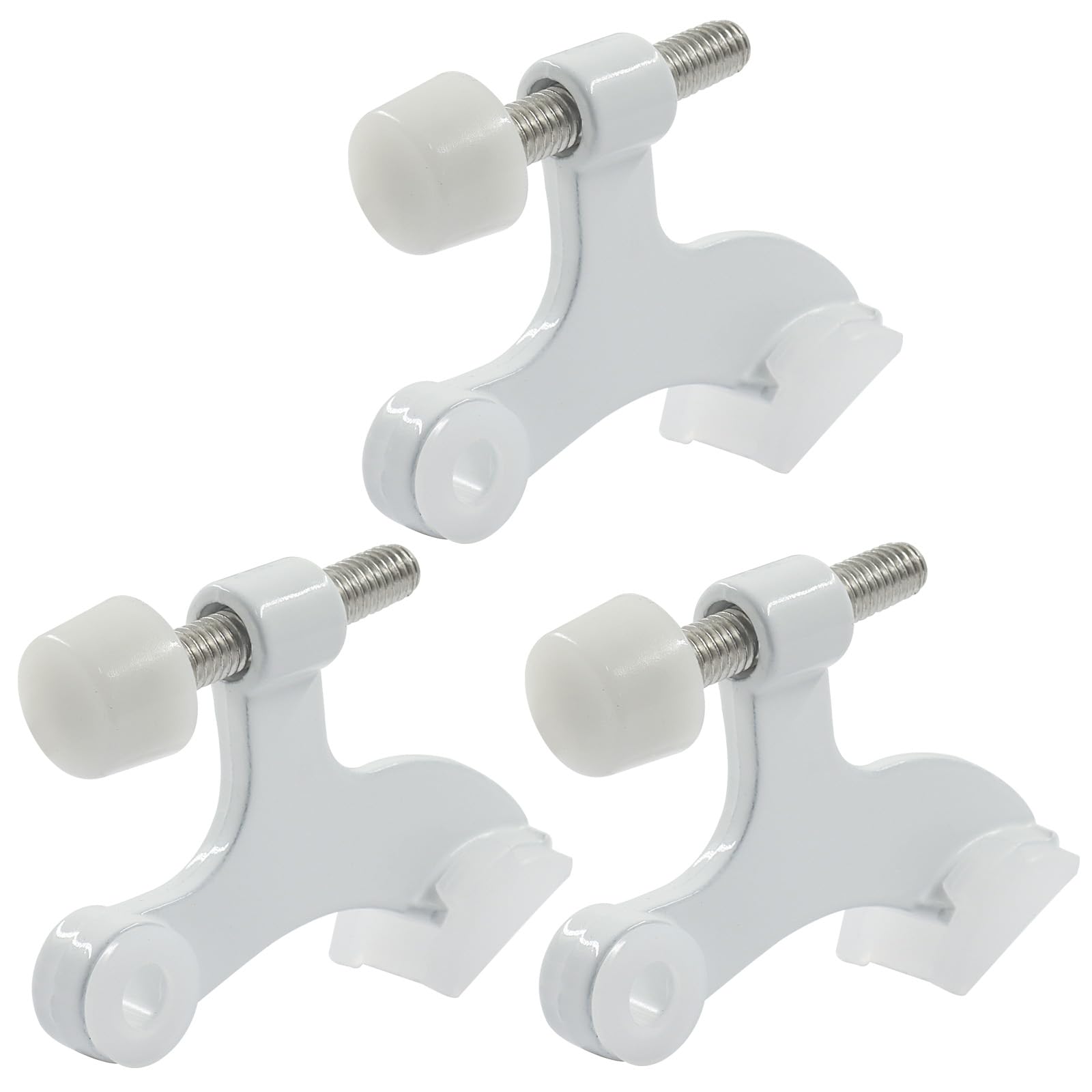 Cjueiom 3 Pack Hinge Pin Door Stopper White, Adjustable Heavy Duty Metal Door Stop with Rubber Bumper Tips, Size 2-1/2" x 1-3/4", Home and Office Use, Easy to Install