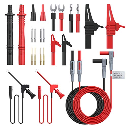 Proster Multimeter Test Leads Kit 24 in 1 Automotive Test Leads with 8 PCS Probe Pins Alligator Clips Spade Plug Banana Plug for Multimeter Clamp Meter
