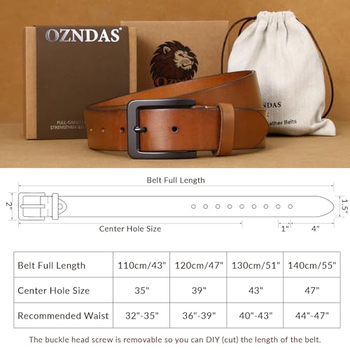 Image of Men's Leather Belt Full Grain Leather Belts for Men Handmade Real Solid Top-Grain Leather Heavy-Duty Work Belt Gifts