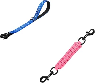 PetBonus Heavy Duty Short Dog Leash, Nylon Traffic Leash and Dog Collar Safety Clip