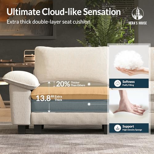Image of HERA'S HOUSE 124 inch Oversized Modular Sectional U Shaped Sofa, Corduroy Beige | 5-Seater Living Room Couches, Wider Armrest and Deep Seat, Comfy Cloud Couch with Ottoman, Wood Sturdy Frame