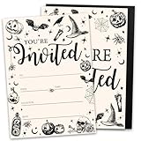 JarThenaAMCS 25 Sets Halloween Party Invitations with Envelopes Stickers Beige Black Pumpkin Skull Spider Invites for Halloween Celebration, 5 x 7 Inch