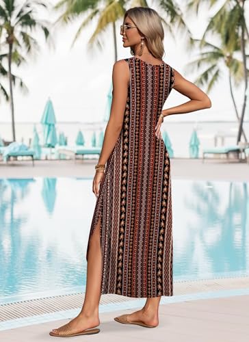 Image of WIHOLL Maxi Dress Summer Dresses 2026 Beach Vacation Clothes Sleeveless Sundresses with Pockets Boho S-3XL