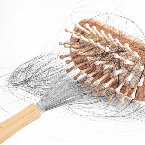 2 Stück Bürstenreiniger Kamm Reinigungsbürste Werkzeug mit Holzgriff，Haarbürsten Reinigungswerkzeug，zum Entfernen Haaren von Bürsten Kämmen Badematten Teppichen