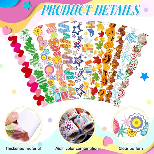 Geyee 12 Rolls 394 ft Holiday Bulletin Board Borders Seasonal Bulletin Board Decorations Easter Summer Trim for School Classroom Wall Decor