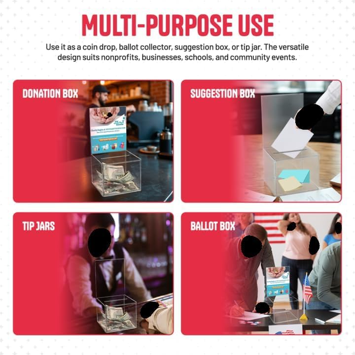 Miniatura 3 de Urna de donación de caridad de acrílico para recaudación de fondos, colección de monedas, caja de puntas de 5 x 5 x 4 pulgadas, caja de sugerencias