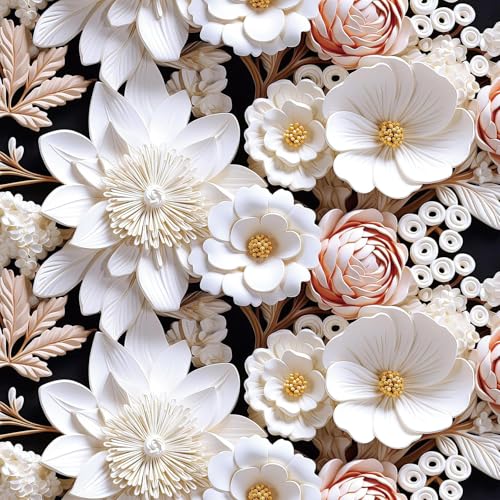 FunStick Papel Pintado Blanco Flores Efecto 3D Papel Pintado Autoadhesivo Decorativo Dormitorio Baño Rosa Vinilo Adhesivo Pared Techo Flores Vinilos para Decorar Muebles Habitacion Negro 44.5CM×3M