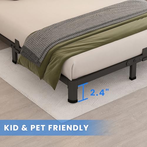 MAF 4 Inch Queen Metal Platform Bed Frame with Round Corner Legs, 3000 LBS Heavy Duty Steel Slats Support, Noise Free, No Box Spring Needed, Easy Assembly