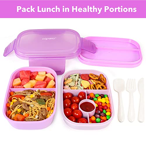 Caperci Stackable Bento Lunch Box For Kids - Large Size All-In-One Bento Box Adult Lunch Box - Lunch Containers With Multiple Compartments For Older Kids & Teens, 55 Oz & Bpa Free (Purple) #TOP2