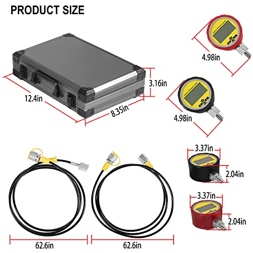 Image of 70M Hydraulic Pressure Test Checker Kit, w / 10000PSI /70MPa Digital Pressure Gauges, 11 Couplings, 2 Test Hoses, Hydraulic Tester Coupling Kit for Excavator Construction Machinery Hydraulic Systems