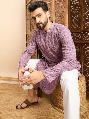 Image of Amazon Brand - Tavasya Men Rayon Blend Geometric Regular Kurta
