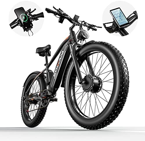 EDIKANI Electric Mountain Bike 26” Dual Motor 1500W 48V 18A Ebike for Adult, 35mph 32 Mileage Pedal Assist 70 Miles Electric Moped, 35° Uphill Hydraulic Brake Fat Tire E Bicycles for Hilly Terrain