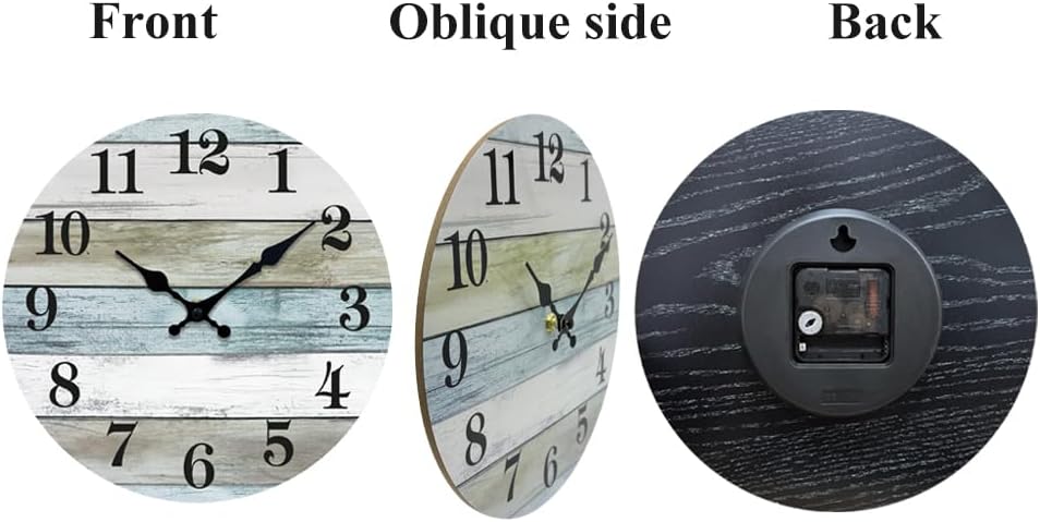 Miniatura 4 de Reloj de pared silencioso sin tictac de madera, funciona con pilas, 12 pulgadas, pequeño, rústico, estilo retro, rústico y de playa, decorativo para