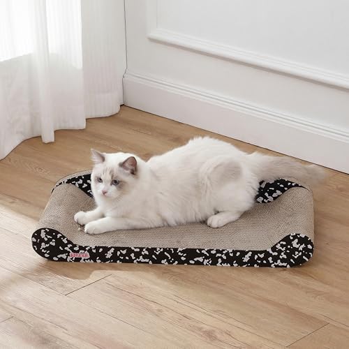 Image of Montego 27.5 inch Cardboard Cat Scratcher Lounge Bed, Corrugated Sofa Scratching Pad with Catnip, Black /White Furniture Protector for Large Cats CSR1004D