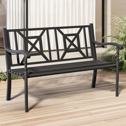 JMGJOY Outdoor Bench, Weatherproof Garden Bench with Square Pattern, Metal Bench for Patio, Porch, Park, Lawn