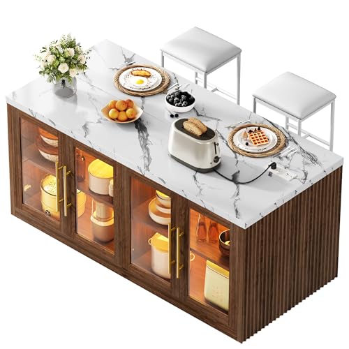 Homiflex Kitchen Island with Seating, Rolling Kitchen Islands with Storage, 63