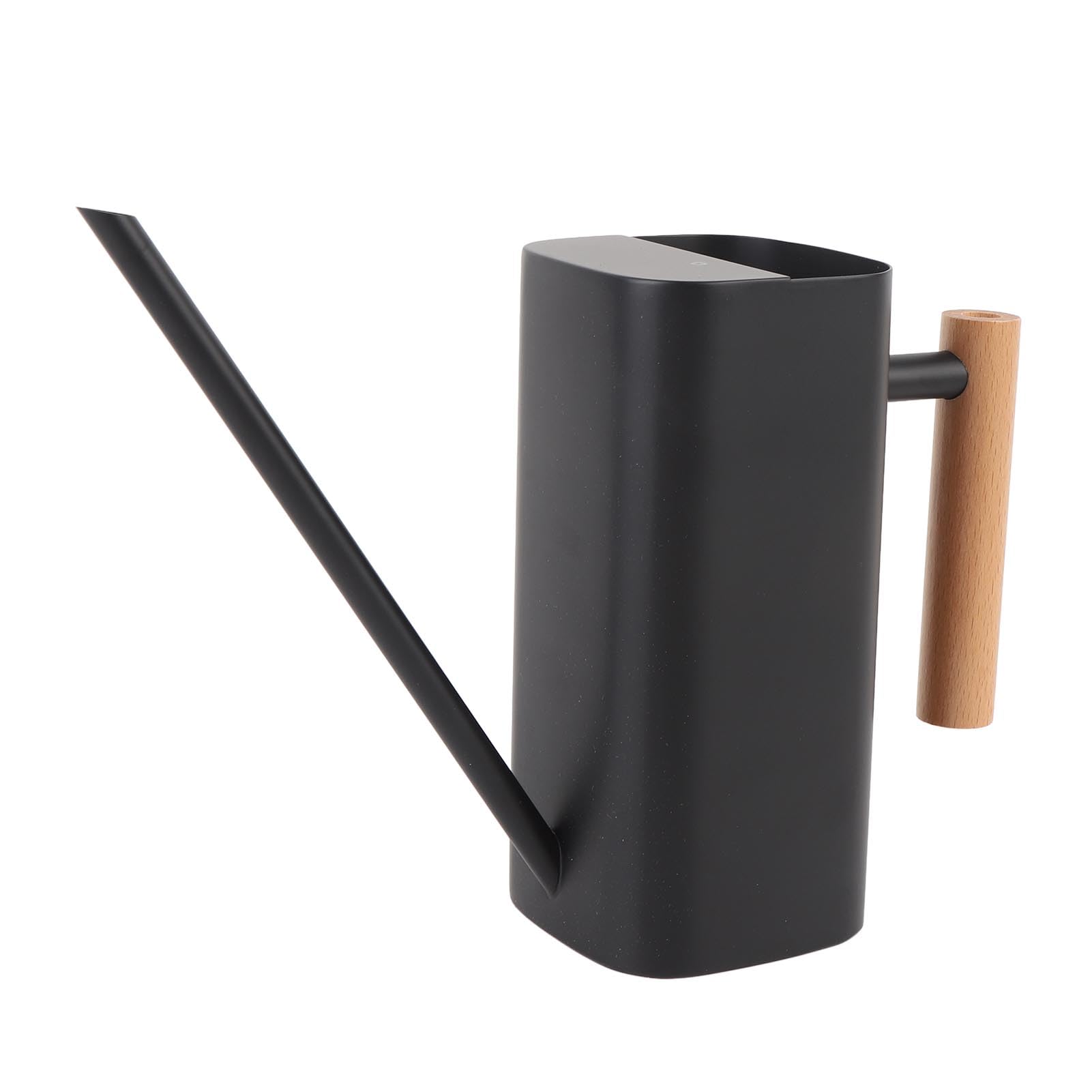 Stainless Steel Metal Watering, Square Stainless Steel Watering Can Long Spout Wooden Handle For Multiple Sizes(Black 800ML)