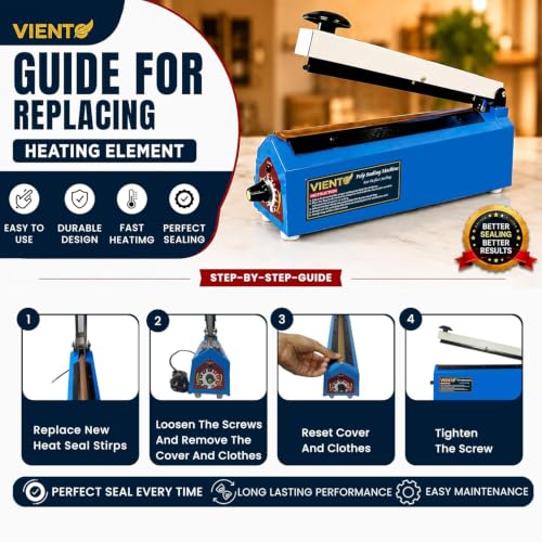 Image of 10 inch Impulse Heat Sealing Machine with Adjustable Temperature, Portable Poly Bag Sealer for PE /PP Laminated Pouches, Strong Airtight Seal, Durable Metal Body, 1-Year Warranty for Home & Business (Blue)