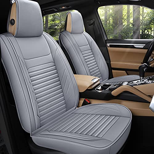 Image of AOOG Leather Car Seat Covers, Leatherette Automotive Seat Covers for Cars SUV Pick-up Truck, Non-Slip Vehicle Car Seat Covers Universal Fit Set for Auto Interior Accessories, Front Pair, Gray