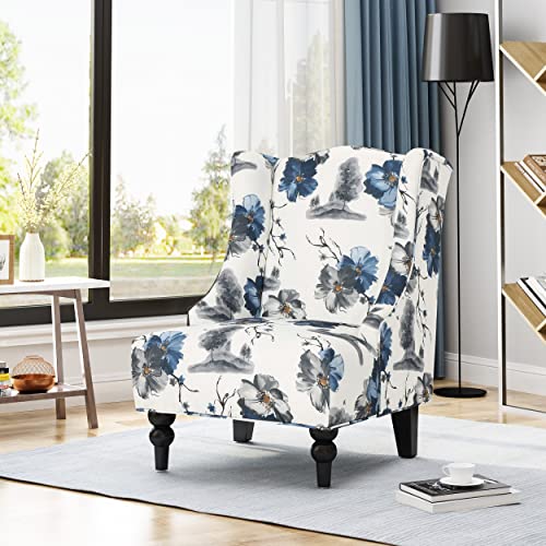 Sillón Alto Tapizado Blanco y Azul Floral miniatura 2