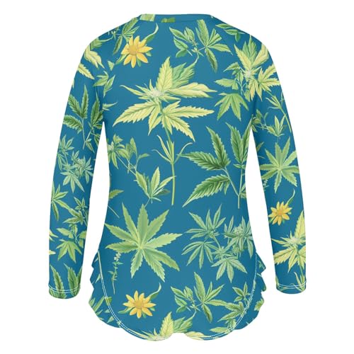 ALAZA Toddler Swimsuit Girl Bathing Suit Swimwear Rash Guard Herbs Blue Long Sleeve 3T3