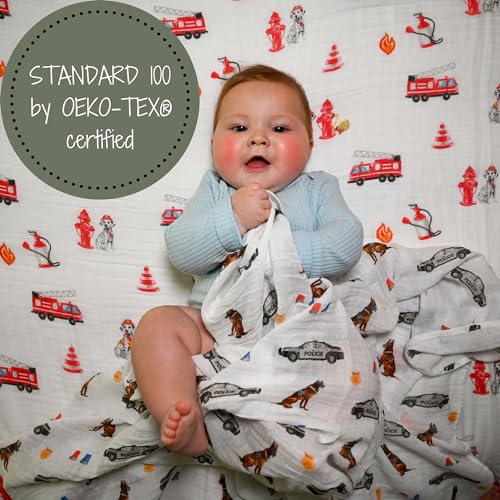 Image of LollyBanks Muslin Swaddle Blanket, 100% Muslin Cotton Blankets for Baby Boys, 47 X 47 Inches Soft and Cozy Swaddle for Newborn Baby, Newborn Essential (Police Dog Print)