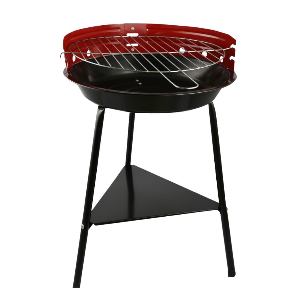 Grill na węgiel drzewny 35 cm, okrągły, przenośny grill z osłoną chroniącą przed wiatrem i emaliowaną misą ogniskową, pojemność 1,25 kg, na kemping, wędkowanie i gotowanie na świeżym powietrzu