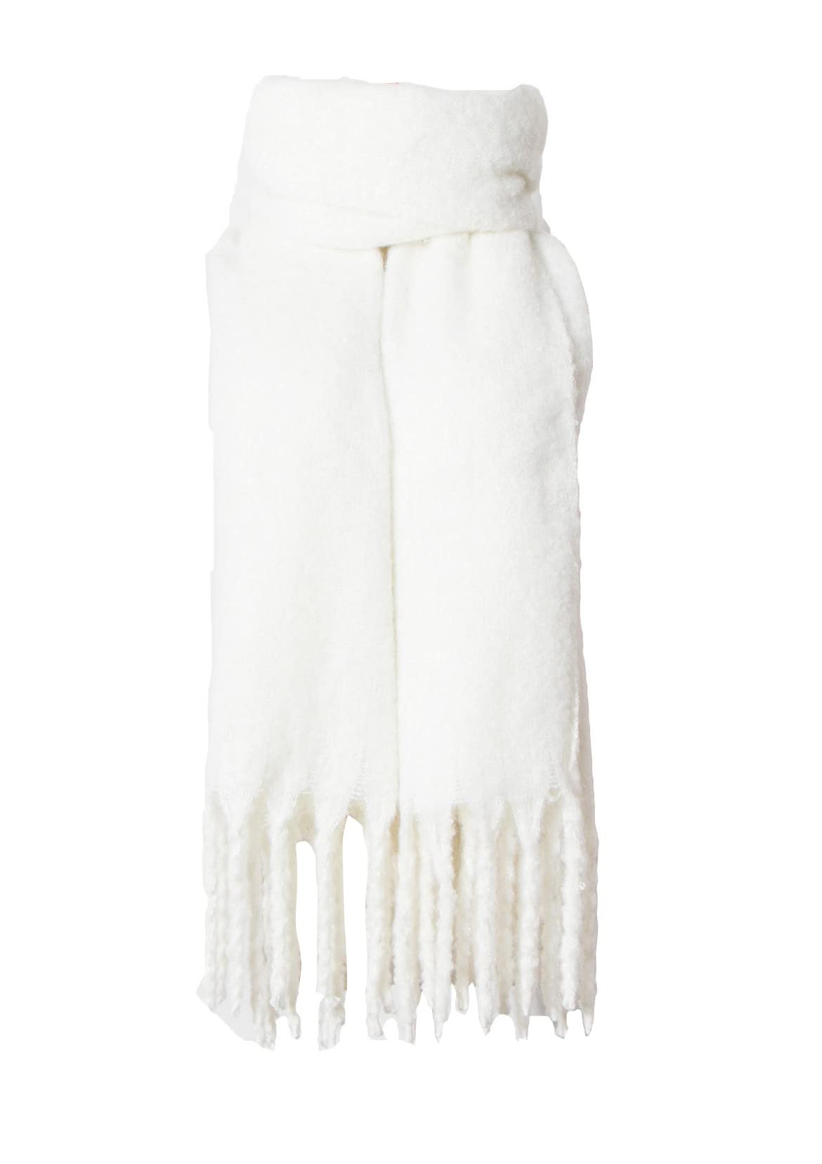 Soulqool Women's White Long Scarf Winter Shawl Scarves Solid Color Wraps Wool Spinning Tassel Blanket Long Stole Gifts (White)