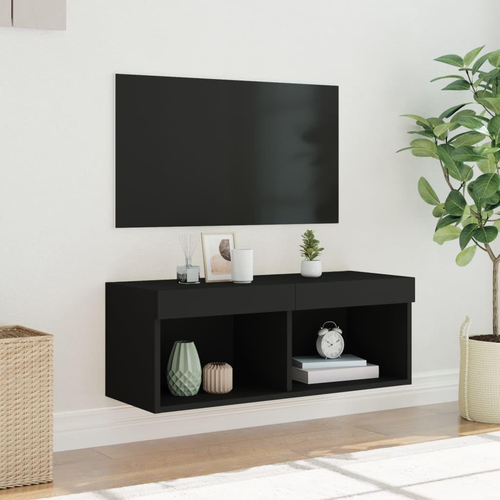 Stojak na telewizor LED, czarny, nowoczesny design, 80 x 30 x 30 cm, centrum rozrywki z oświetleniem RGB, regulowane półki, idealny do salonu i sypialni