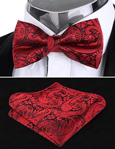 Image of Alizeal Mens Paisley Adjustable Bow Tie Set | Pre-tied Cummerbund Pocket Square Perfect for Weddings Business Formal Events