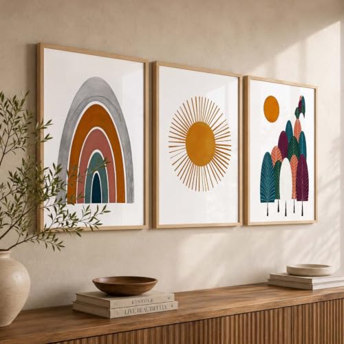 Image of kotart Distinctive Boho Painting Wall Art Home Decoration Paintings With Frame For Living Room Bed Room Hotel Wall Decor Digital Reprint Set of 3