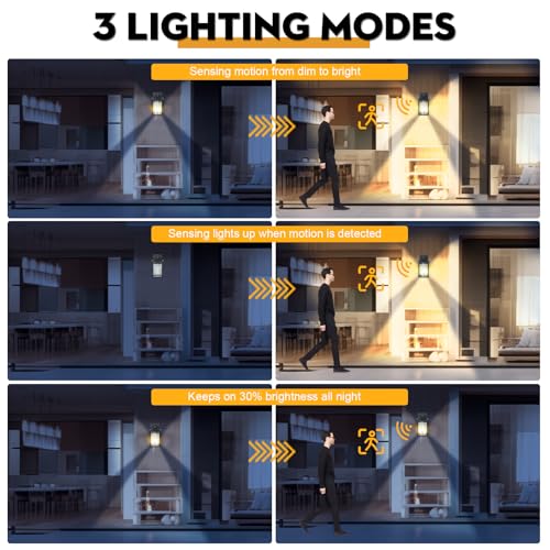Image of 2 Pack Outdoor Motion Sensor Lights, Dusk to Dawn Outdoor Wall Light Fixtures, Waterproof Exterior Lighting for Front Porch, Garage, Entryway, Yard, House (Black)