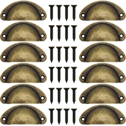 シェル取っ手、CTRICALVER 12個 引き出し 取っ手、キッチン 取っ手、レトロ家具ノブ、キャビネットハンドル、半円キ取っ手 アンティーク、ブロンズ、 82mm * 35mm