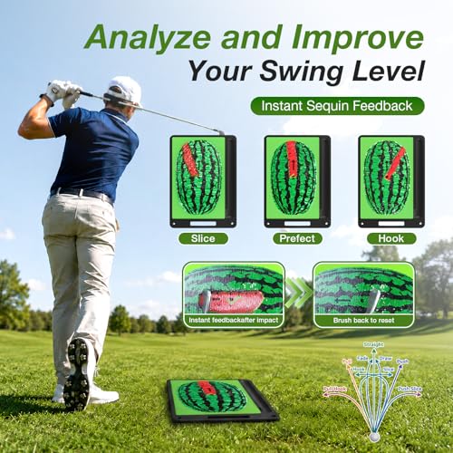 Golf Hitting Mat,Sequin Instant Feedback,Replaceable Golf Hitting Mat,Golf Training Aid with No-Slip Heavy Duty Rubber Base,Analyze Swing Path-Ball Impact Low Point,Golf Accessories — view 2