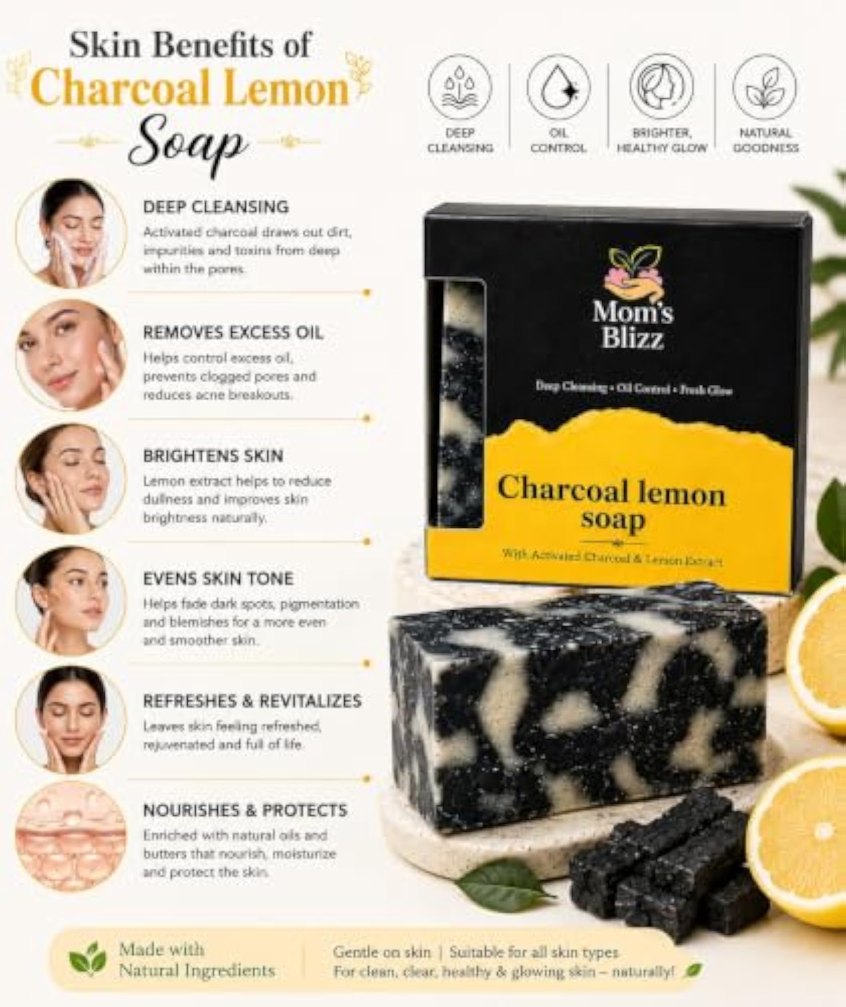 Mom's Blizz Charcoal Lemon Soap with Activated Charcoal