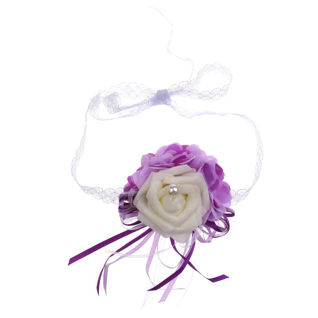 MILAAN Delicate Purple Beige Wedding Wrist Corsage Bracelet Bridesmaid Sisters Hand Flowers Party Prom Favors (58003456MLN)-picture-17